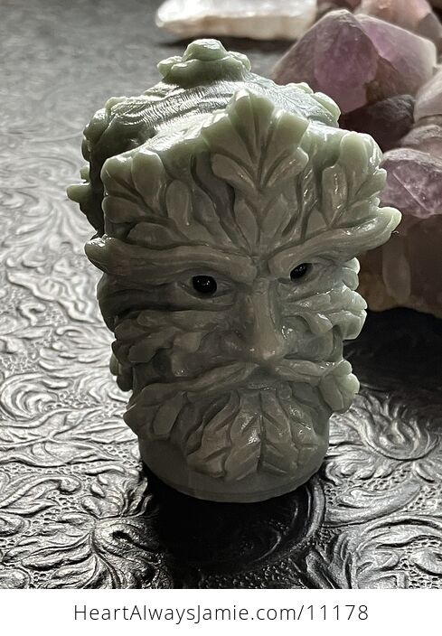 Green Man or Foliate Head Tree God Xiu Yan Jade Stone Crystal Carving - #rnzupOgjtcM-5