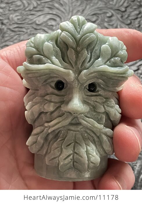 Green Man or Foliate Head Tree God Xiu Yan Jade Stone Crystal Carving - #rnzupOgjtcM-2