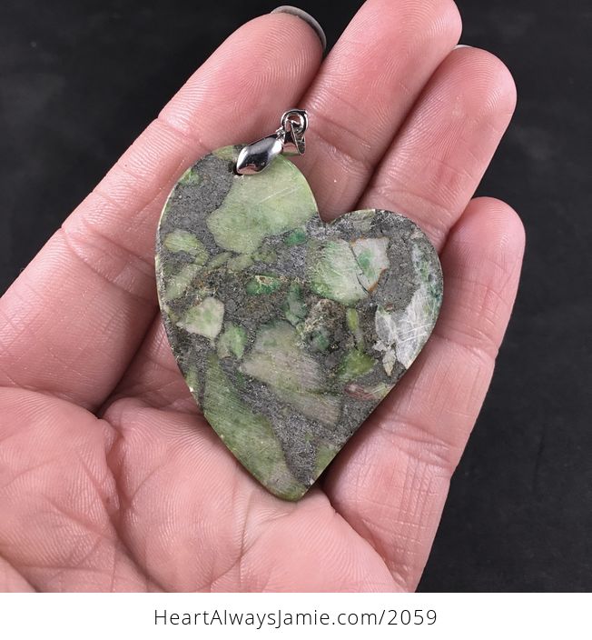 Green Matrix Pyrite Heart Shaped Stone Pendant Necklace - #I11vQfmtKi4-2