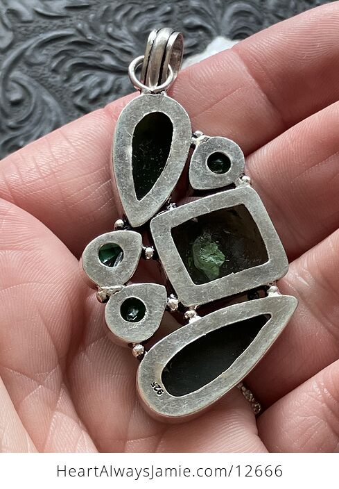 Green Nephrite and Faceted Quartz Crystal Stone Jewelry Pendant - #eI1l9zw8uRU-7