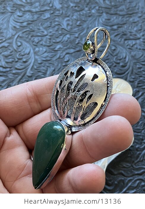 Green Nephrite and Peridot Bird and Tree Pendant Crystal Stone Jewelry - #UcZ5jFGHqiA-4