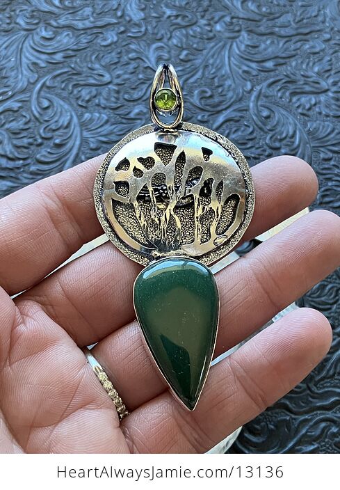 Green Nephrite and Peridot Bird and Tree Pendant Crystal Stone Jewelry - #UcZ5jFGHqiA-2