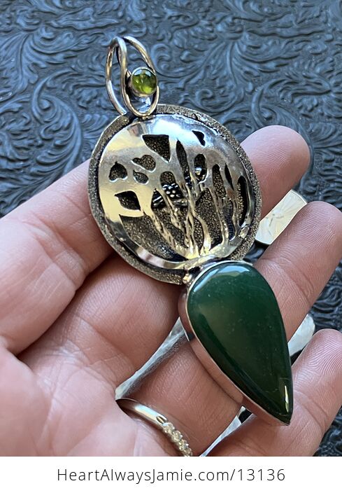 Green Nephrite and Peridot Bird and Tree Pendant Crystal Stone Jewelry - #UcZ5jFGHqiA-3