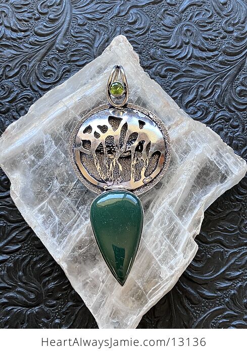 Green Nephrite and Peridot Bird and Tree Pendant Crystal Stone Jewelry - #UcZ5jFGHqiA-1