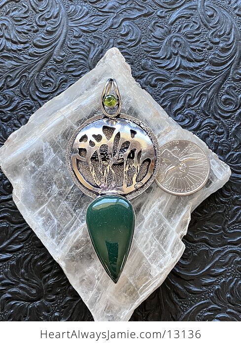 Green Nephrite and Peridot Bird and Tree Pendant Crystal Stone Jewelry - #UcZ5jFGHqiA-6