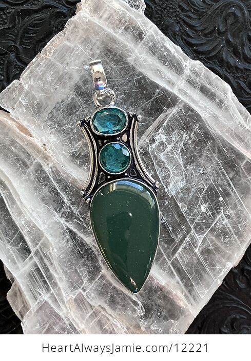 Green Nephrite Crystal Stone and Blue Gem Jewelry Pendant - #pYTPeQdn7Hs-5