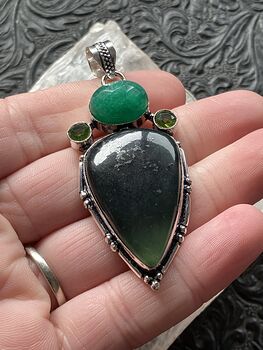 Green Nephrite Jade Aventurine and Peridot Crystal Stone Jewelry Pendant #h19IkjqV6WU