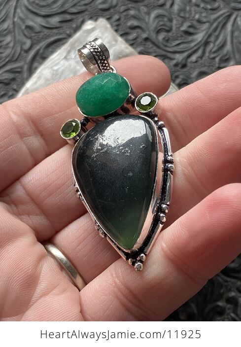 Green Nephrite Jade Aventurine and Peridot Crystal Stone Jewelry Pendant - #h19IkjqV6WU-4