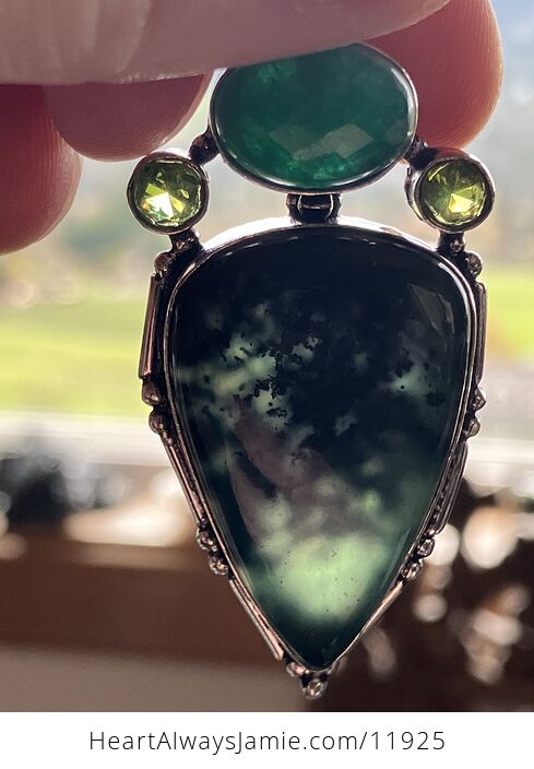 Green Nephrite Jade Aventurine and Peridot Crystal Stone Jewelry Pendant - #h19IkjqV6WU-7