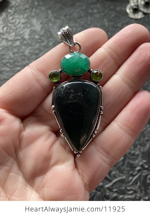 Green Nephrite Jade Aventurine and Peridot Crystal Stone Jewelry Pendant - #h19IkjqV6WU-8