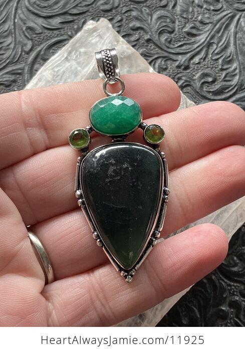 Green Nephrite Jade Aventurine and Peridot Crystal Stone Jewelry Pendant - #h19IkjqV6WU-2