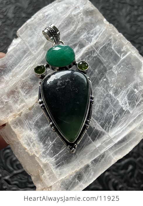 Green Nephrite Jade Aventurine and Peridot Crystal Stone Jewelry Pendant - #h19IkjqV6WU-10
