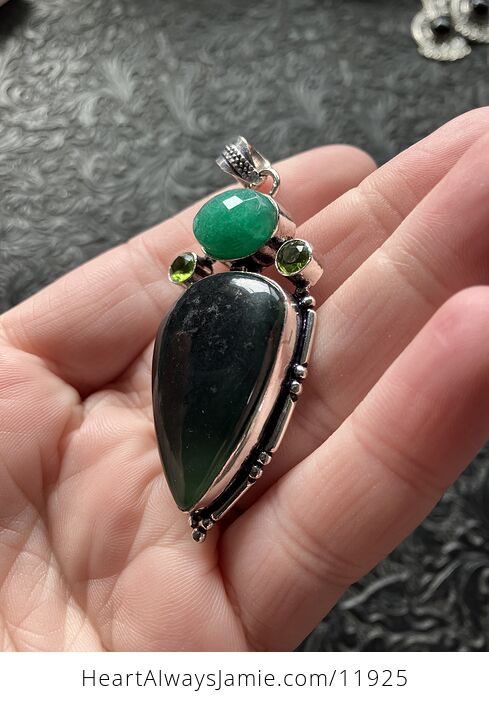 Green Nephrite Jade Aventurine and Peridot Crystal Stone Jewelry Pendant - #h19IkjqV6WU-9