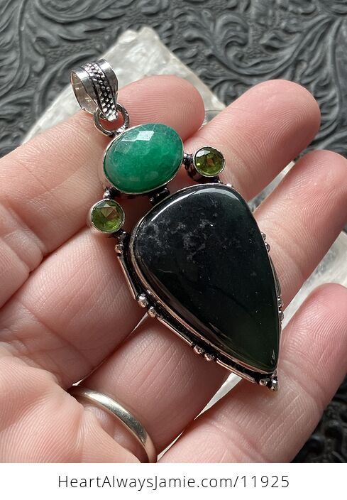 Green Nephrite Jade Aventurine and Peridot Crystal Stone Jewelry Pendant - #h19IkjqV6WU-3
