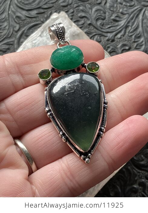 Green Nephrite Jade Aventurine and Peridot Crystal Stone Jewelry Pendant - #h19IkjqV6WU-1