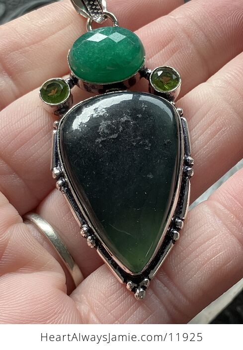 Green Nephrite Jade Aventurine and Peridot Crystal Stone Jewelry Pendant - #h19IkjqV6WU-6
