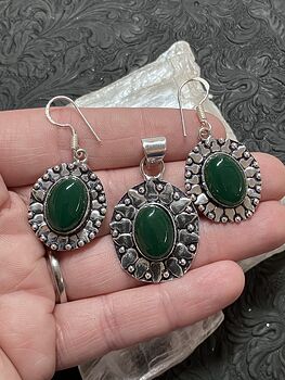 Green Onyx Chalcedony Crystal Stone Jewelry Pendant and Earrings Set #Q3BeHHgHN6g