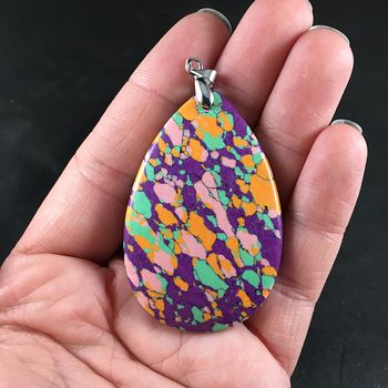 Green Orange Pink and Purple Colorful Synthetic Stone Pendant #rs7tkY9deAc
