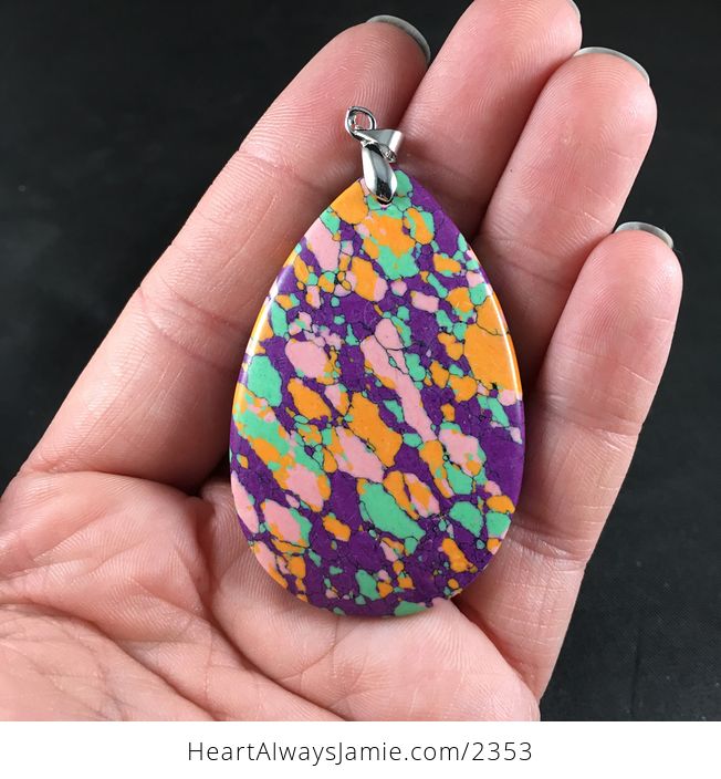 Green Orange Pink and Purple Colorful Synthetic Stone Pendant - #rs7tkY9deAc-1