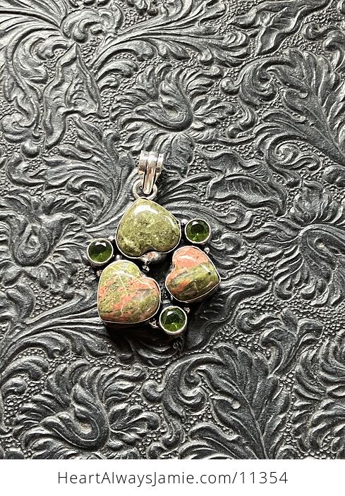 Green Peridot and Vesuvianite Vasonite Idocrase and Unakite Trio Heart Stone Crystal Jewelry Pendant - #yOrXyXtf9rc-3