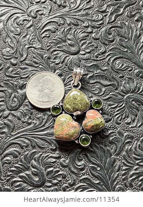 Green Peridot and Vesuvianite Vasonite Idocrase and Unakite Trio Heart Stone Crystal Jewelry Pendant - #yOrXyXtf9rc-2