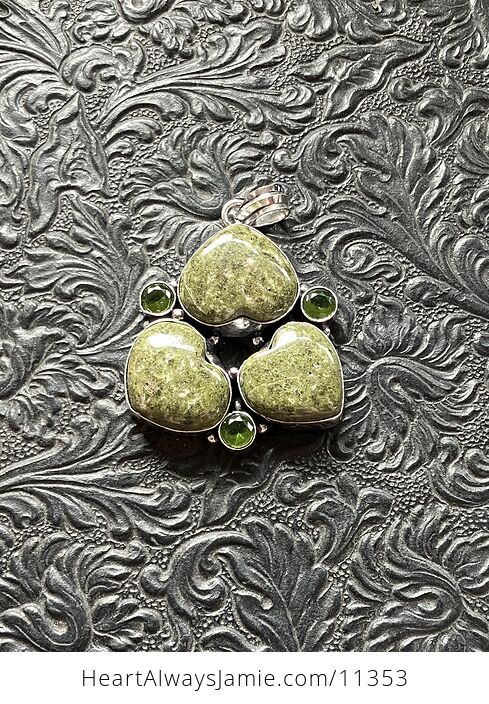 Green Peridot and Vesuvianite Vasonite Idocrase Trio Heart Stone Crystal Jewelry Pendant - #1UPRpAGVeNA-3