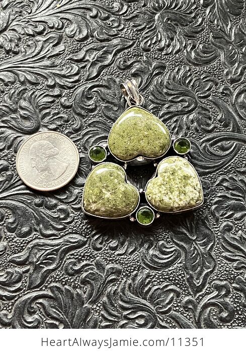 Green Peridot and Vesuvianite Vasonite Idocrase Trio Heart Stone Crystal Jewelry Pendant - #PRxJ03eaJ7k-2