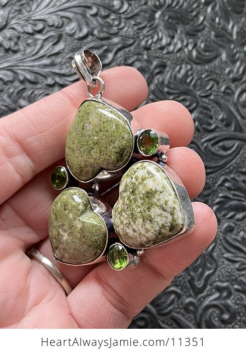 Green Peridot and Vesuvianite Vasonite Idocrase Trio Heart Stone Crystal Jewelry Pendant - #PRxJ03eaJ7k-5