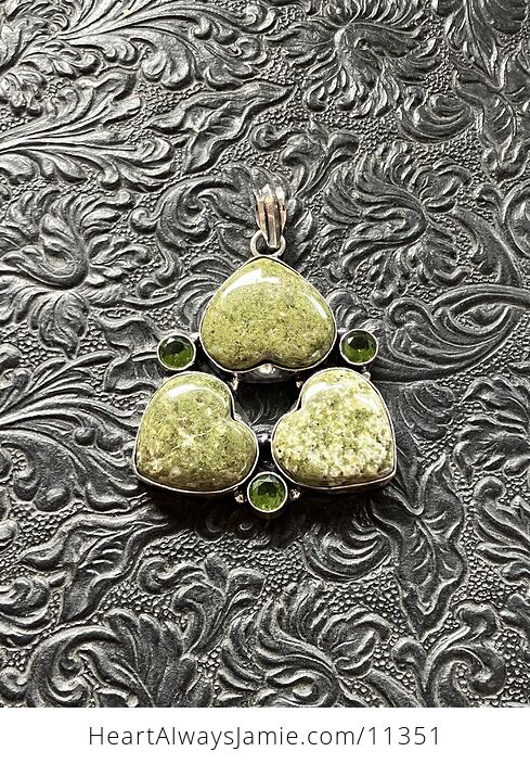 Green Peridot and Vesuvianite Vasonite Idocrase Trio Heart Stone Crystal Jewelry Pendant - #PRxJ03eaJ7k-3