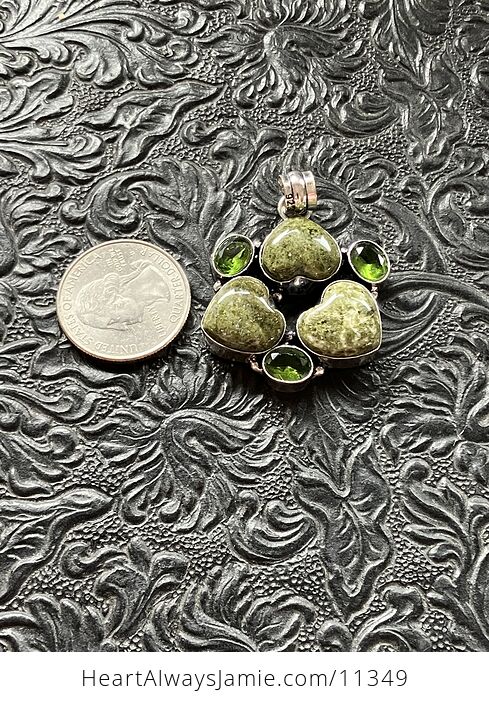 Green Peridot and Vesuvianite Vasonite Idocrase Trio Heart Stone Crystal Jewelry Pendant - #UHDb5WuyrG0-2