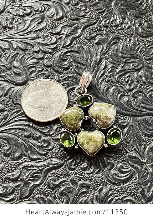 Green Peridot and Vesuvianite Vasonite Idocrase Trio Heart Stone Crystal Jewelry Pendant - #n3Q64NG20gI-2