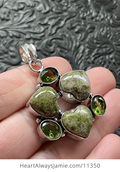 Green Peridot and Vesuvianite Vasonite Idocrase Trio Heart Stone Crystal Jewelry Pendant - #n3Q64NG20gI-3