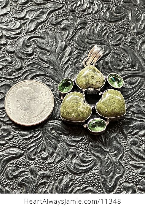 Green Peridot and Vesuvianite Vasonite Idocrase Trio Heart Stone Crystal Jewelry Pendant - #zjDGkHGLxCM-5
