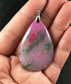 Green Pink and Blue Dragon Veins Agate Stone Pendant #eFY8h3rNTGY