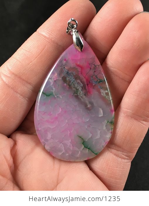 Green Pink and Blue Dragon Veins Agate Stone Pendant Necklace - #eFY8h3rNTGY-2