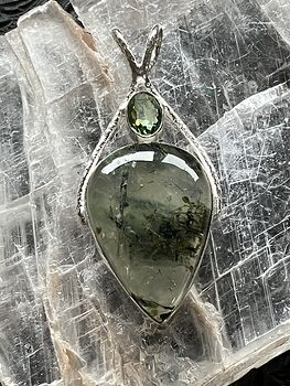 Green Prehnite with Epidote and Faceted Green Gem Crystal Stone Jewelry Pendant #xfpxon7LRkQ
