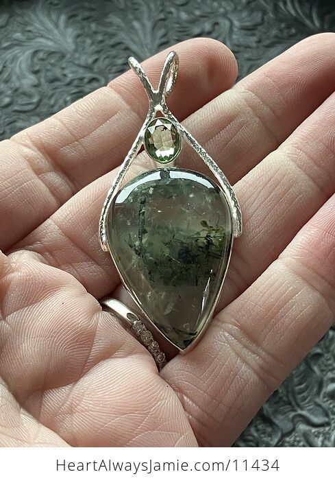 Green Prehnite with Epidote and Faceted Green Gem Crystal Stone Jewelry Pendant - #xfpxon7LRkQ-2