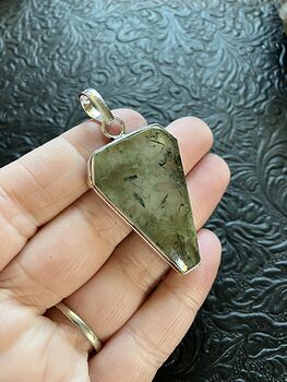Green Prehnite with Epidote Coffin Shaped Crystal Stone Jewelry Pendant #mh9UsBoY2c4