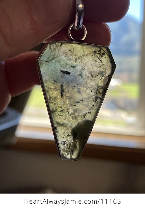 Green Prehnite with Epidote Coffin Shaped Crystal Stone Jewelry Pendant - #mh9UsBoY2c4-9