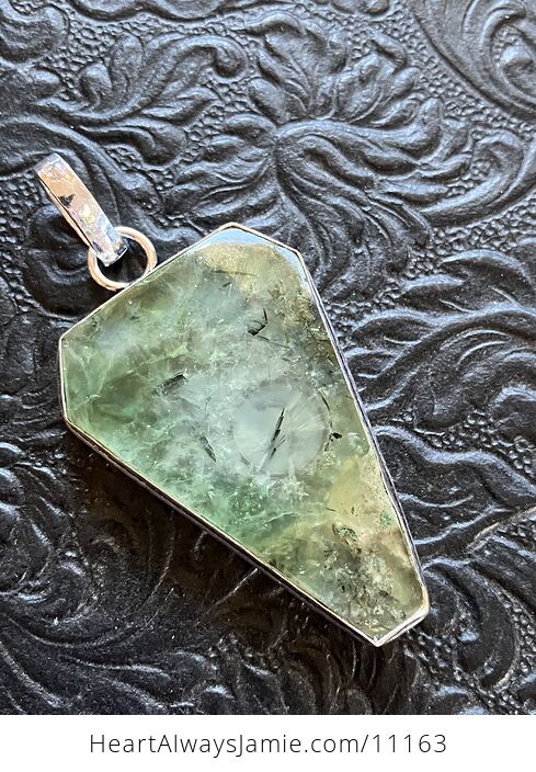 Green Prehnite with Epidote Coffin Shaped Crystal Stone Jewelry Pendant - #mh9UsBoY2c4-7