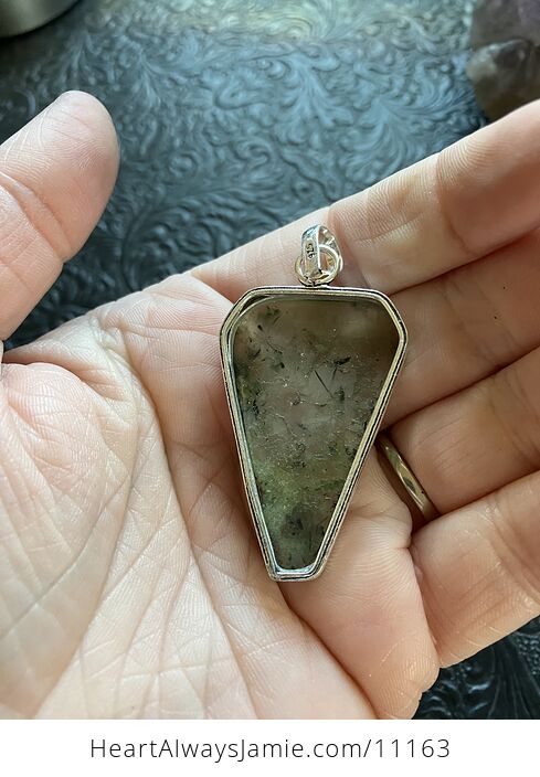 Green Prehnite with Epidote Coffin Shaped Crystal Stone Jewelry Pendant - #mh9UsBoY2c4-4