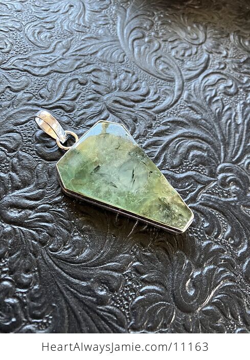 Green Prehnite with Epidote Coffin Shaped Crystal Stone Jewelry Pendant - #mh9UsBoY2c4-6