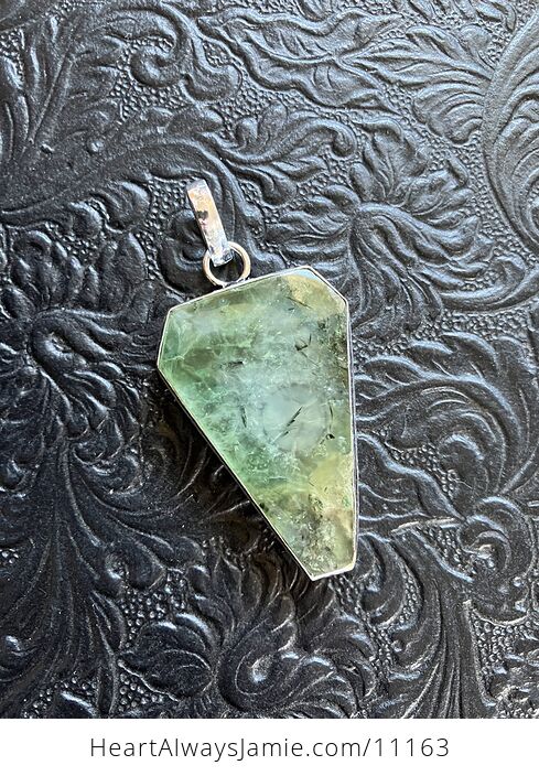 Green Prehnite with Epidote Coffin Shaped Crystal Stone Jewelry Pendant - #mh9UsBoY2c4-5