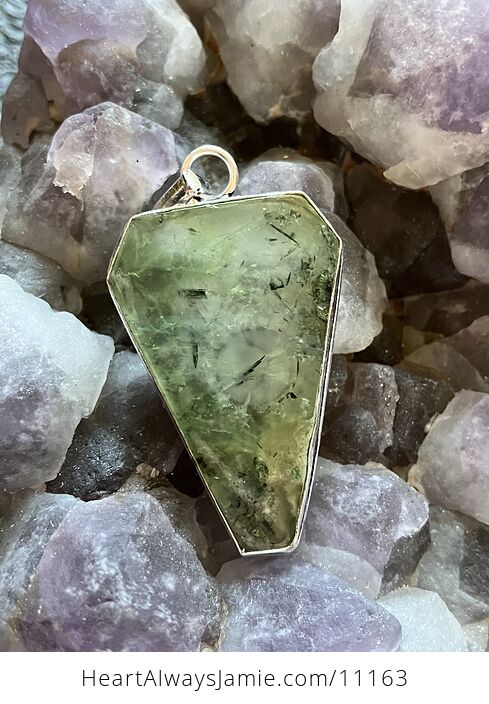 Green Prehnite with Epidote Coffin Shaped Crystal Stone Jewelry Pendant - #mh9UsBoY2c4-8