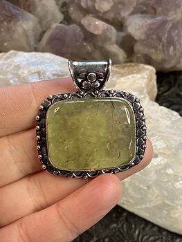 Green Prehnite with Epidote Crystal Stone Jewelry Pendant #MCetNpM0gX4