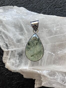 Green Prehnite with Epidote Crystal Stone Jewelry Pendant #ZIzlhHEOtWc