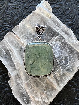 Green Prehnite with Epidote Crystal Stone Jewelry Pendant #lfl7cl6HVgU