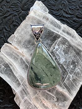 Green Prehnite with Epidote Crystal Stone Jewelry Pendant #svXaIPmlDzU