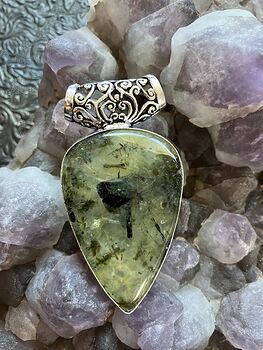 Green Prehnite with Epidote Crystal Stone Jewelry Pendant #uFpwpd730yY
