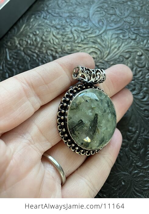 Green Prehnite with Epidote Crystal Stone Jewelry Pendant - #2LtERiwaiIs-3